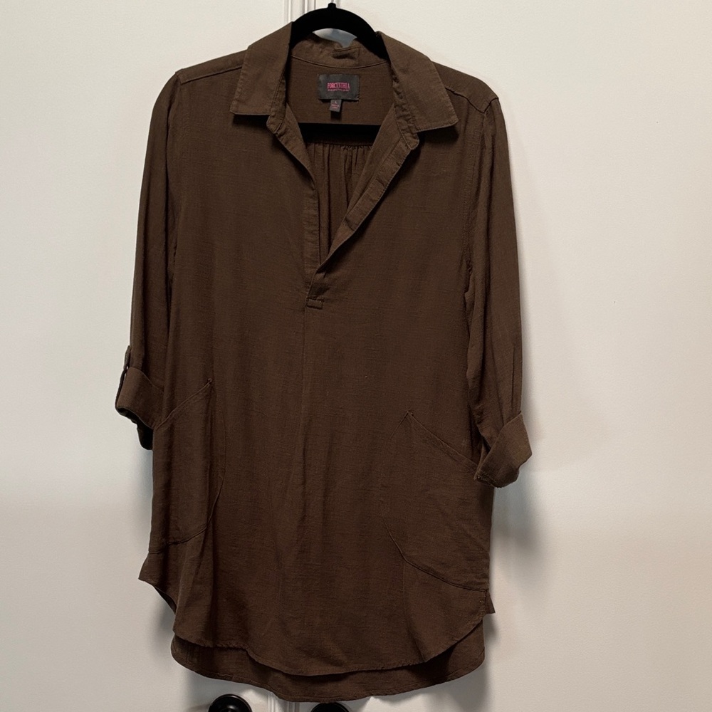 ForCynthia Brownish Green Linen Blend Tunic Top Large